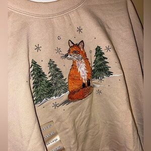 Cracker Barrel Tan Sweater with Fox Design
